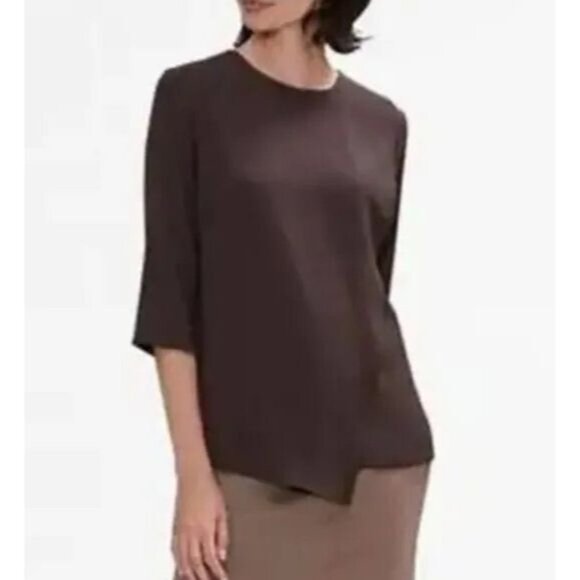 M.M. LaFleur Bourgeois Blouse Small Molasses Brown Asymmetrical Hem Keyhole Back - Picture 1 of 14